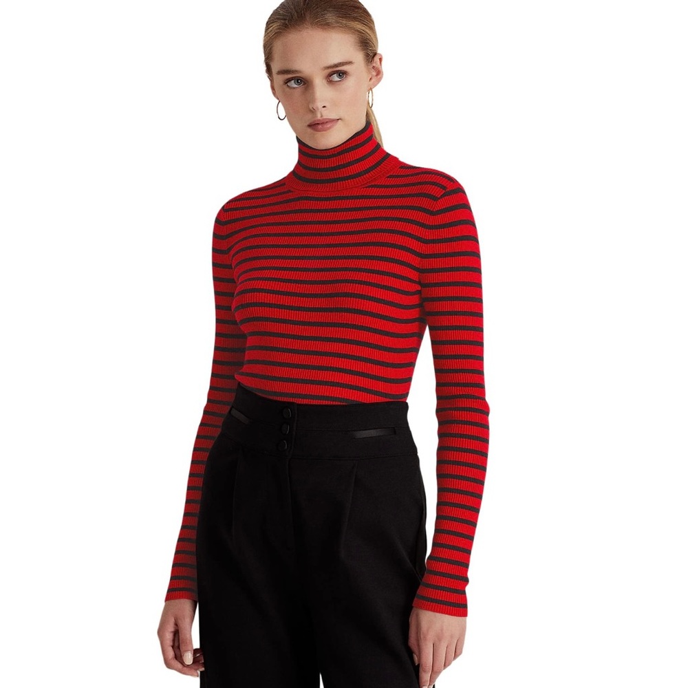 Lauren Ralph Lauren Red & Black ribbed turtleneck SZ XL
